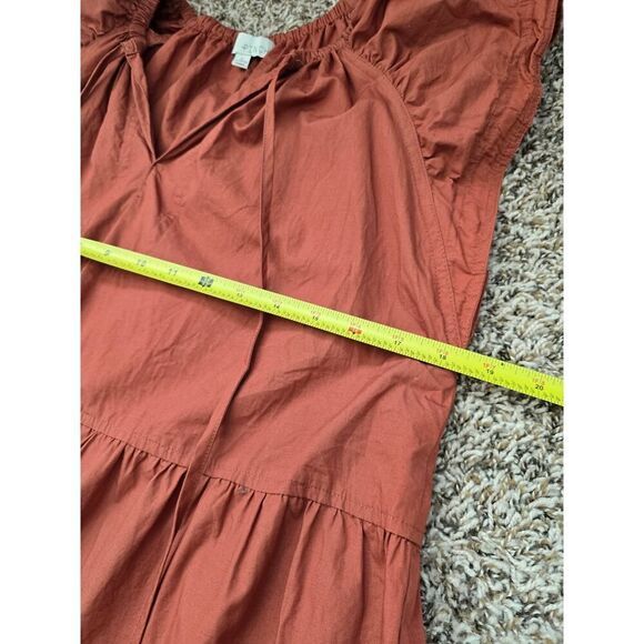 PINCH Rust Red Tiered Ruffle Sleeve Dress L Cotton Cottagecore Boho Lightweight - Picture 4 of 6